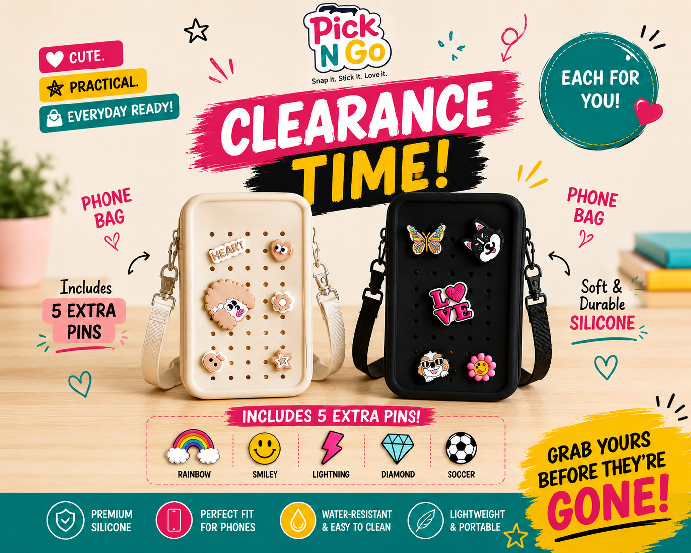 Phone Silicone Bag + 5 Free Pins